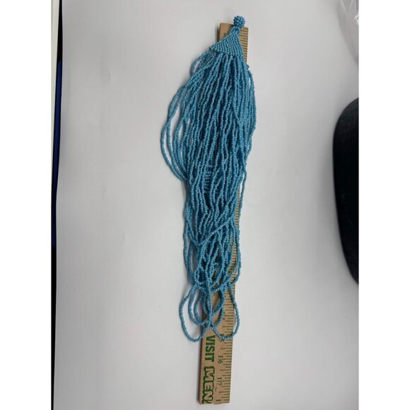 Blue Seed Beaded Multi Strand Opera Style Necklace Handmade - Picture 5 of 6